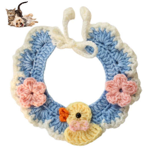 Hand-Knitted Faux Woolen Flower Crochet Collar