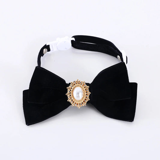 Velvet Bowknot Bow Tie with Pearl Adjustable Anti-suffocation Necklace